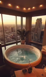 a large jacuzzi tub in the center of the room
