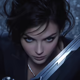 woman dressed in black holding two scissors