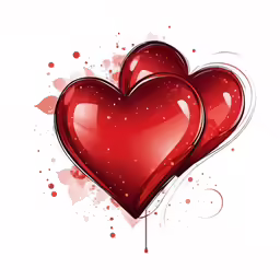 two hearts with red paint and splatters