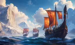 two ships sailing in choppy water near mountains