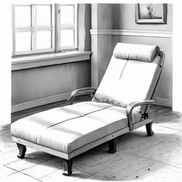 a white chair that is sitting in front of a window