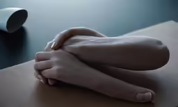 bare foot sitting on a desk next to a computer mouse