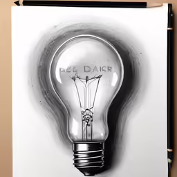 a drawing of an electric bulb, and a pencil drawing of a light bulb