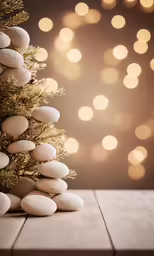 closeup of white pebbles under tree with lights in background