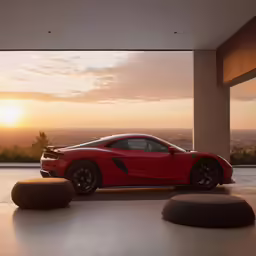 the very elegant car is parked on the cement