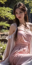 a beautiful young woman sitting in the shade of trees