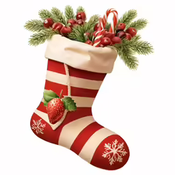 a christmas stockings with candy and berries in it