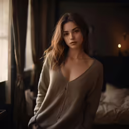 the woman has a sweater on over her shoulder