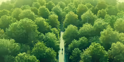 a person is walking in the middle of a large wooded area
