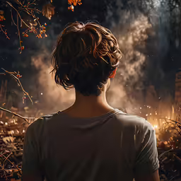 woman looking up into autumn sky