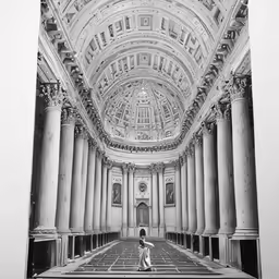 an old photo with some columns in the center