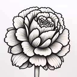 a pencil drawing of a white flower,an artistic flower designed in black and white ink