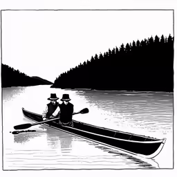 two people in a row boat on a lake