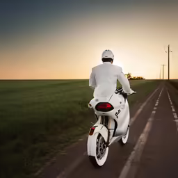 a person in white is riding a motorcycle on the street