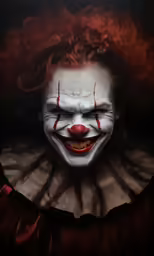 it is a scary image of a scary clown