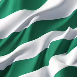an emerald and white flag blowing in the wind