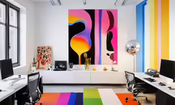 this is an office with a multi colored rug