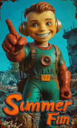 a sign that reads summer finn with the character pointing to his left
