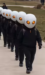 a man wearing a white helmet while walking down the street
