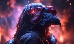this is a digital painting of an alien creature in red
