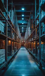 the view of a storage room with lots of shelves