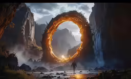 a man standing inside of a giant yellow tunnel