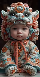 a doll is in a costume and looks sad
