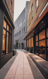 a building with glass windows sitting next to buildings