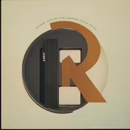 an odd logo with a circular frame surrounding it