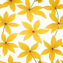 a yellow background with lots of flowers and leaves
