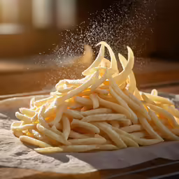 some yellow colored food being tossed in the air