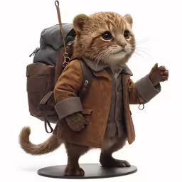 a cute cat wearing a backpack is holding a book
