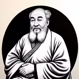 an old chinese man in black and white