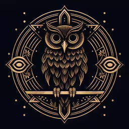 an ornate drawing of an owl sitting on top of a piece of art