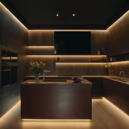 a kitchen with some nice lights in it