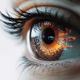close up of an eye with the light reflected