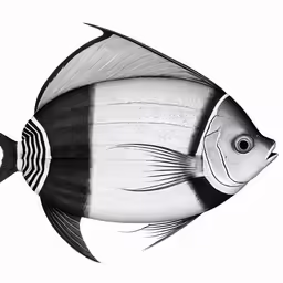 an illustration of a fish that is drawn in black and white