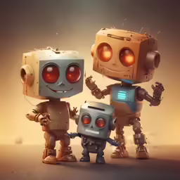 two robot people looking into a large box like object