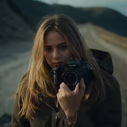 a woman holding up a camera taking a self portrait
