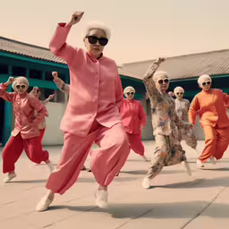 a group of people that are walking around,a group of asian people dancing around each other