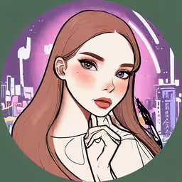 a girl with long hair and a dress shirt,a girl with brown hair with the skyline in the background