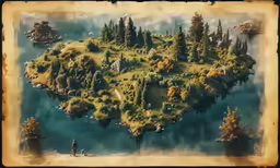 two people stand on an island that is shaped into two flying fish