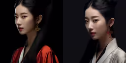 a picture of an asian woman with long hair,the two woman in traditional clothing have very long hair