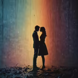 a couple in silhouette kissing under an umbrella