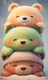 four teddy bears that are laying on each other