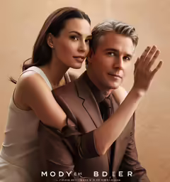 a man and a woman are posed on top of each other