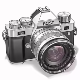 an old camera with the words bcst printed on it