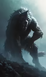 a gorilla with horns standing in the dirt