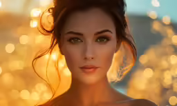 a woman wearing a dress with lots of lights on the wall