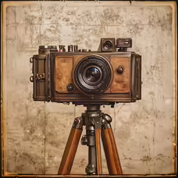 an old style camera set on a tripod